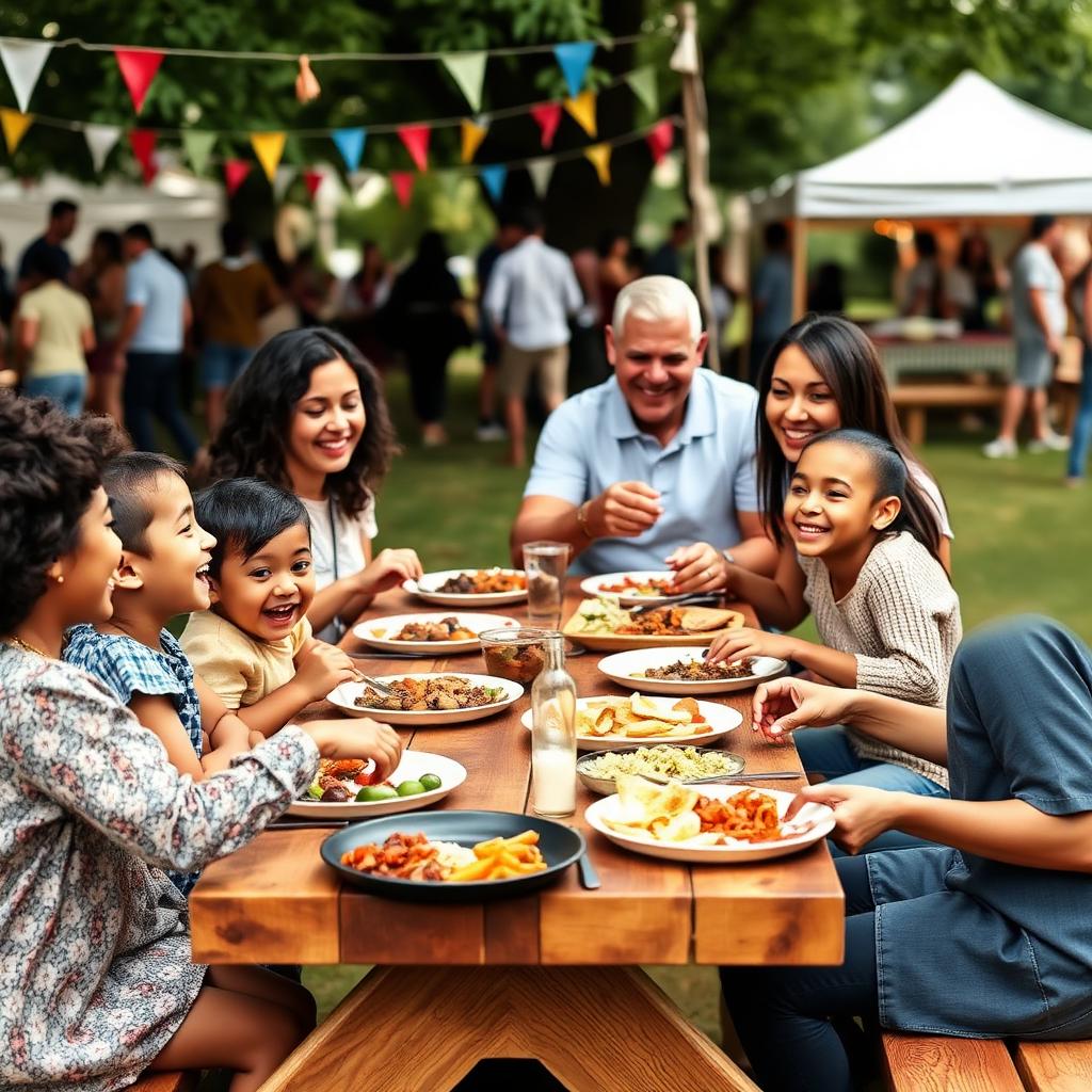 Family sharing a meal at the festival