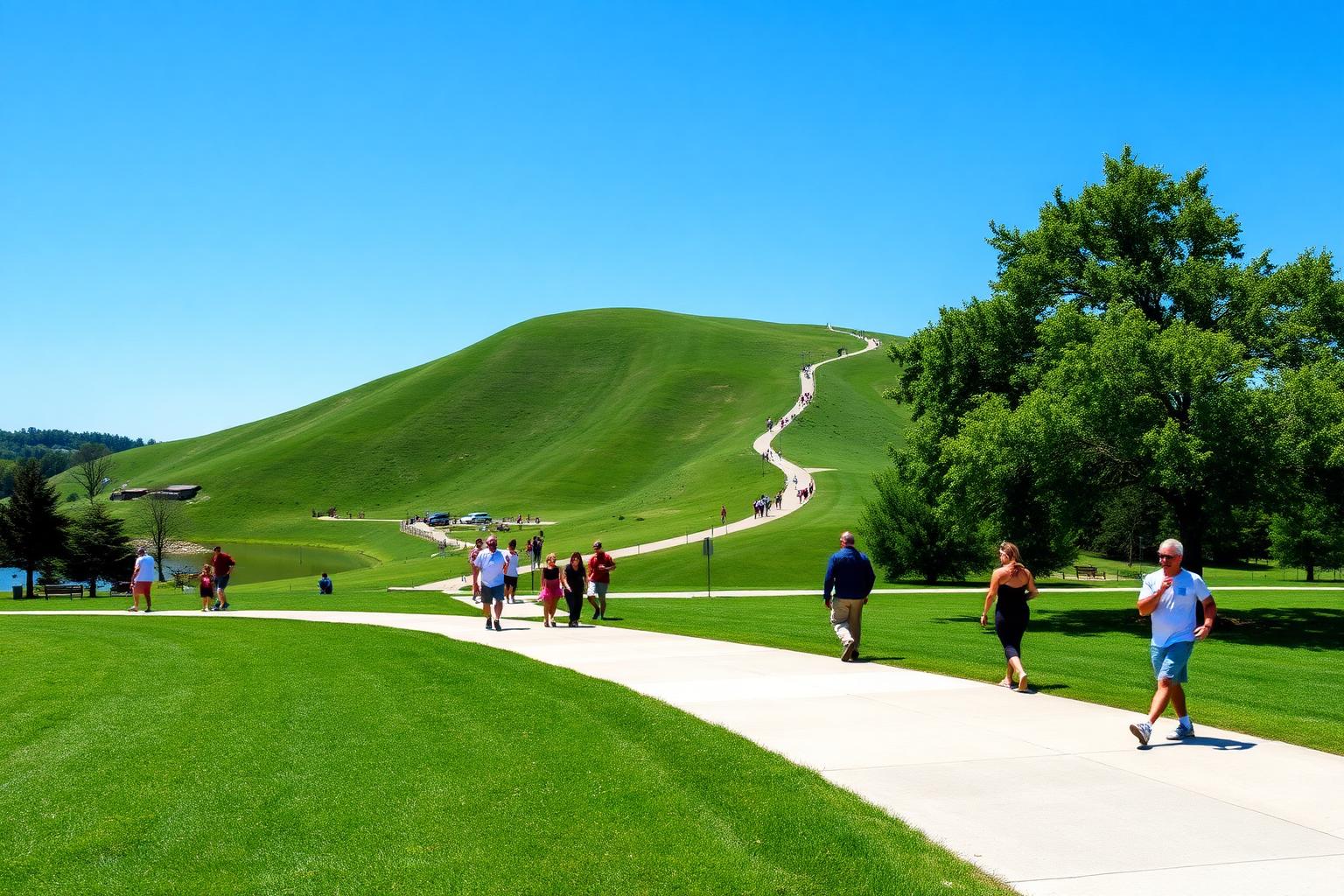 People walking the paths at Mt. Trashmore Park